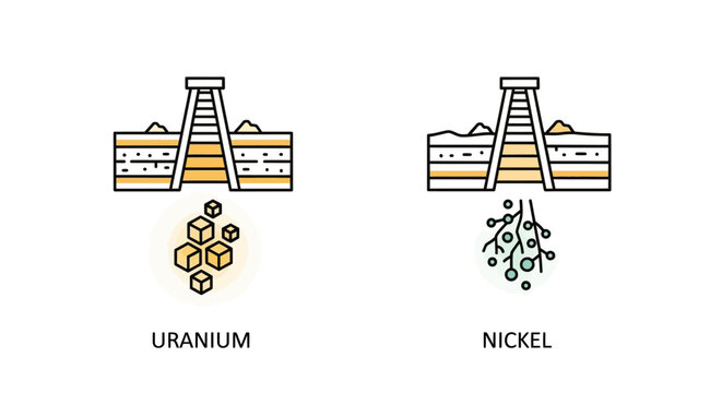 Mining icons, industrial symbols, uranium nickel extraction, industrial graphics, vector illustrations
