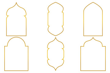 Set of Luxury Gold Outline Islamic Arch Window Frames Vector Illustration