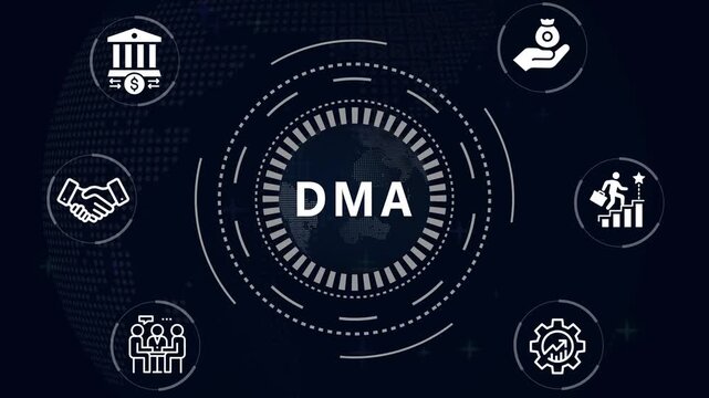 Futuristic Financial and Business DMA in center of hexagonal diagram Accents finance technology World strategic technology on background.....