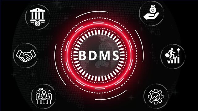 Futuristic Financial and Business BDMS in center of hexagonal diagram Accents finance technology World strategic technology on background.....