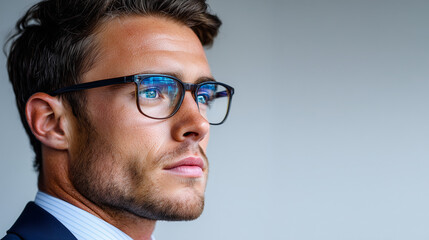 Obraz premium Portrait of a Professional Photographed Through the Warped Glass of a Modern Office Building Window