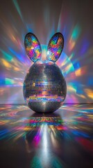 Creative Easter decoration with a disco ball bunny at home