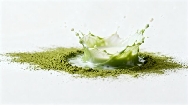 Matcha tea drink liquid splash with vibrant green milk motion isolated on white background captured in high speed photography showing refreshing healthy beverage energy organic quality for modern clea