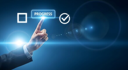 Conceptual image of progress and innovation with hand interacting with virtual interface