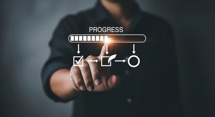 Conceptual image of businessman tracking progress on a digital interface
