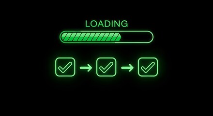 Progress indicator with loading bar and checkmarks symbolizing advancement
