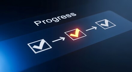 Progress steps infographic with checkmarks and arrows