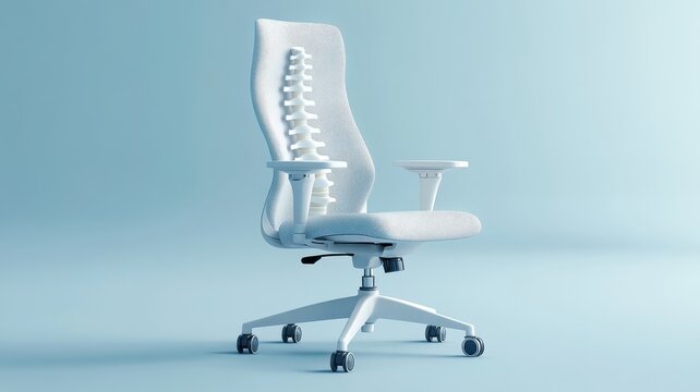 Human spine aligned with ergonomic curves of office chair.