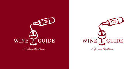 Obraz premium Wine sketch logo in coal hand drawn graphic style. Retrobottle and glass drawing. Menu design, winery sign, vineyard emblem, alcohol bar symbol. Vector illustration