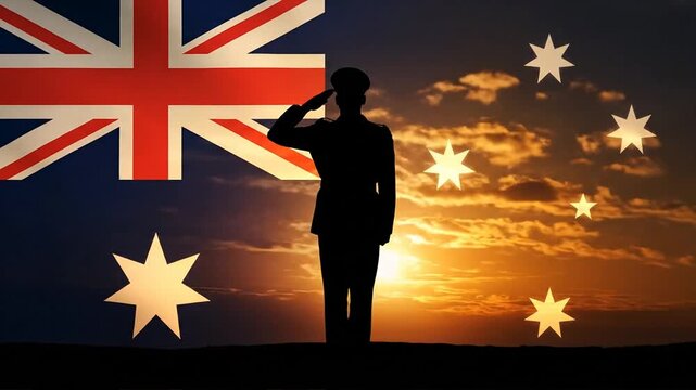 Australian Soldier Saluting at Sunset Ceremony.
