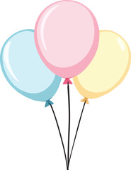 Pastel balloons in blue pink yellow with glossy shine festive celebration vector illustration