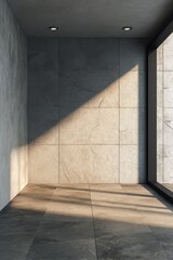 Empty modern room with stone wall and wooden floor
