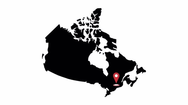 Canada map with red pin location. 4K animation