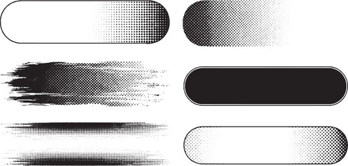 Set of Halftone and Grunge Brush Strokes and Elements. © HexaFrame