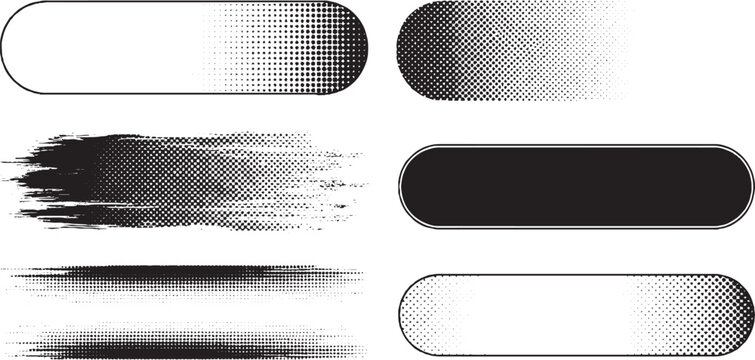 Set of Halftone and Grunge Brush Strokes and Elements.