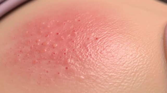 Detailed view of irritated skin showing an allergic reaction with red bumps and inflammation.