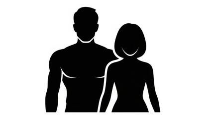 Silhouette of a Muscular Man and Woman Together.