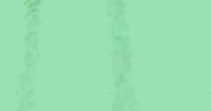 Slanted plane entering left, gray streaks drifting diagonal, revealing turquoise dashes on clear bg