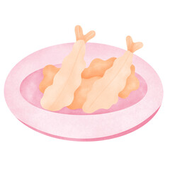 Tempura Japanese Food Watercolor Illustration. ideal for Food, Valentine&rsquo;s Day, graphics, romantic branding, stickers, and social media visuals.