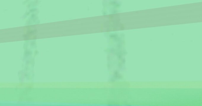 Smoke entering, cyan pink yellow diagonal bands shifting, weaving, signaling fade on transparent