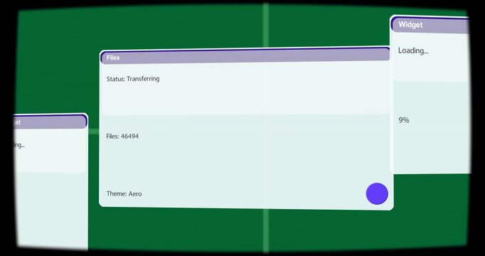 On load Files panel tilting, Widget at 9%, parallaxing, showing Transferring 46494, transparent