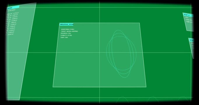 Panel appearing, MOLECULE_SCAN HUD initiating loops shifting, updating progress on transparent BG