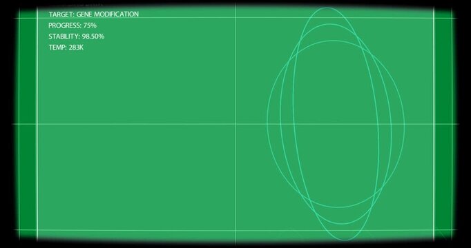 HUD fading drawing cyan loops from corner forming nested loops monitoring gene mod 75% transparent