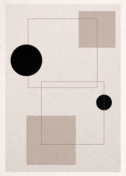Bauhaus inspired geometric abstract illustration with square and circle shapes