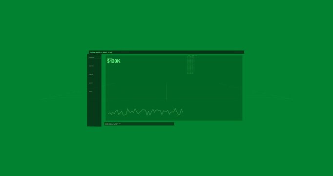 Data tick starting dash showing $120K table blinking wave varying showing stats on transparent bg