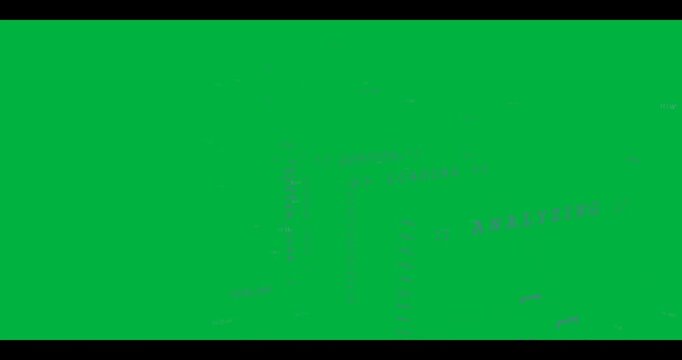 Data view reacting to glitch, sliding LOADING ANALYZING bars for system status on transparent bg
