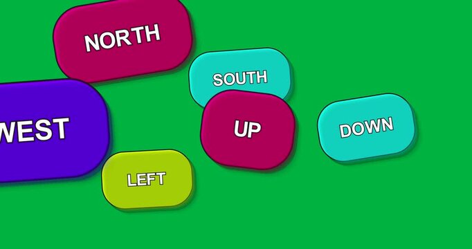 Magenta shape entering top-left, causing buttons rotating, settling into UI cluster on transparent