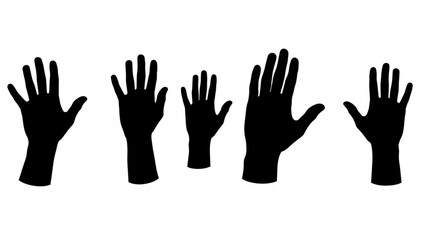 Obraz premium Five Black Silhouette Hands Raised Upward.