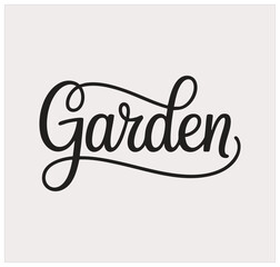 Obraz premium Garden written in black joining font with stylish stroke vector typography on white background, perfect for home decor, backyard, floral, outdoor, nature, landscaping, DIY, and creative projects, sing
