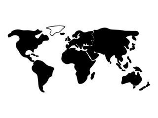 Greenland highlighted in white on a minimal world map vector illustration, Low detailed. Simple black outline, Solid simple style. Black and white map. Vector editable. 