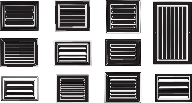 Various metal vent covers and grilles on white background