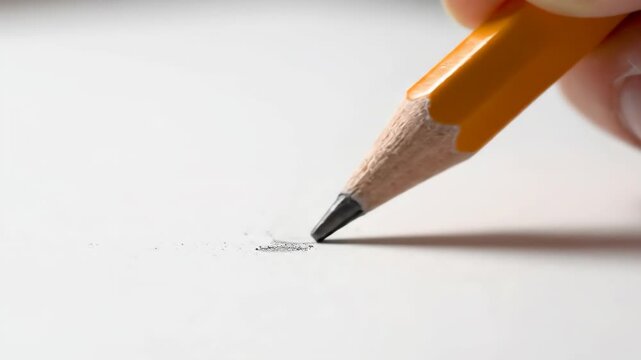A hand holding a sharpened pencil poised to draw on a blank white sheet of paper from a close-up viewpoint capturing the tip of the pencil and the shadow it casts on the surface
