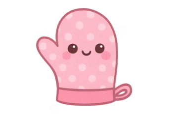 Cute pink oven mitt cartoon character baking