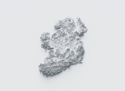 Ireland Map Gray And White Shaded Relief Textured Map On White Background 3D Illustration