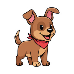 Cute Happy Puppy Cartoon Mascot Wearing a Red Bandana Illustration