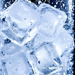 Obraz premium Macro Shot of Ice Cubes Melting in Clear Glass with Water Droplets, Refreshing Concept