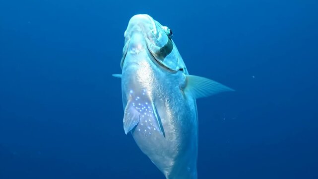 Silver Fish Swimming in Deep Blue Ocean Water