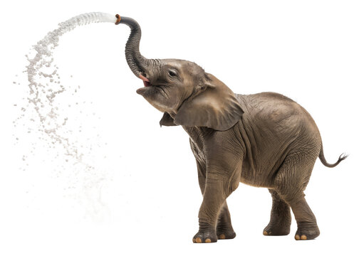 Elephant spraying water isolated on transparent background
