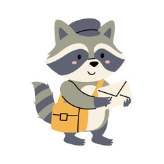 Cute Friendly Raccoon Mail Carrier with Letter Vector Illustration