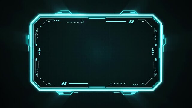 Neonedged futuristic rectangle frame shining bright on black.