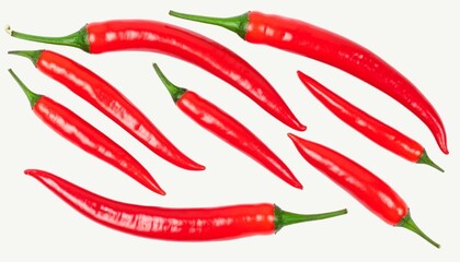 Fresh Red Chili Peppers Isolated on White Background, Spicy Hot Ingredient for Cooking, Asian Cuisine, and Organic Food Concept