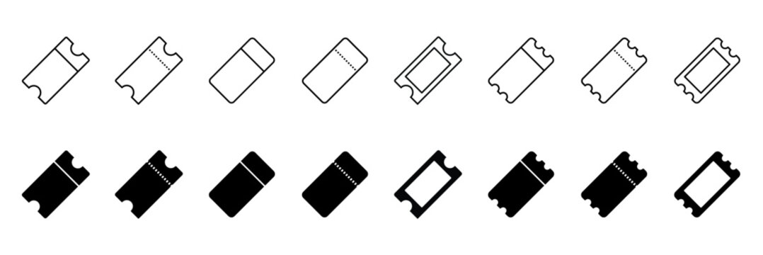 Ticket icon set. Various ticket icons with line style and transparent background. Vector illustration.