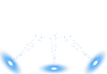 Vibrant blue glowing ellipses emitting sparkling white and light blue particle streams, abstract digital effect isolated on transparent background.