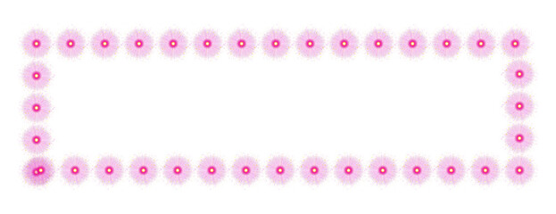 Vibrant magenta glowing abstract floral frame with bright yellow centers, sparkling digital border design isolated on transparent background.