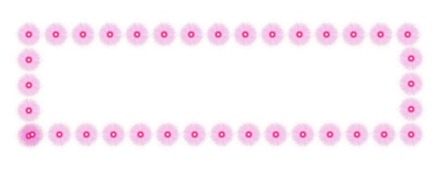 Vibrant magenta glowing abstract floral frame with bright yellow centers, sparkling digital border design isolated on transparent background.