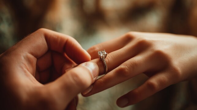 Couple celebrates special moment with a marriage proposal and engagement ring exchange in a cozy setting - Powered by Adobe